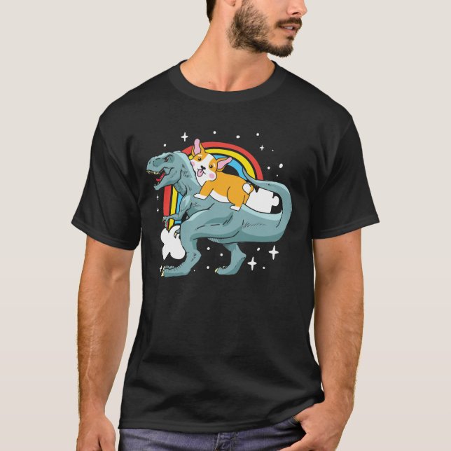 Camiseta Corgi Riding Dinosaur (Frente)