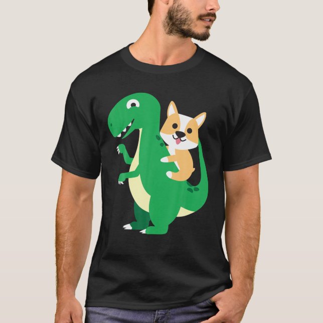 Camiseta Corgi Riding Rex Cool Dinosaur Dino Dog Halloween (Frente)