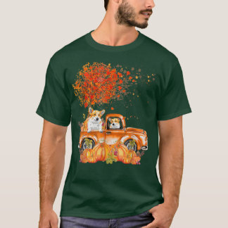 Camiseta Corgi Riding Truck Pumpkin Autumn Leaves Fall -610