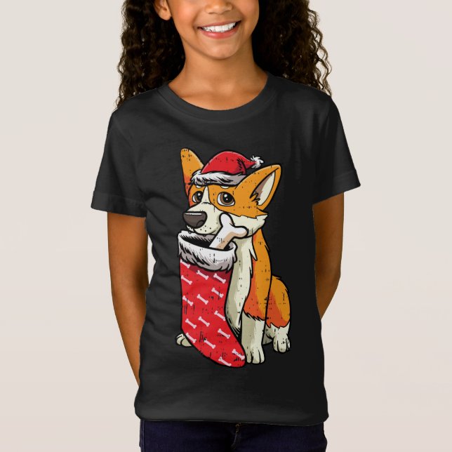 Camiseta Corgi Santa Hat Natal Pajama Cachorro Cachorro Cac (Frente)