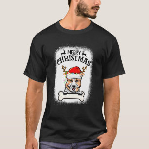 Camiseta Corgi Santa Hat Reindeer Lights Feliz Chr
