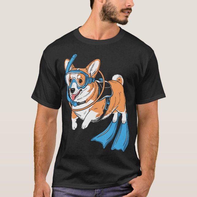 Camiseta Corgi Scuba Diver Under Water Diving Scuba Divers (Frente)