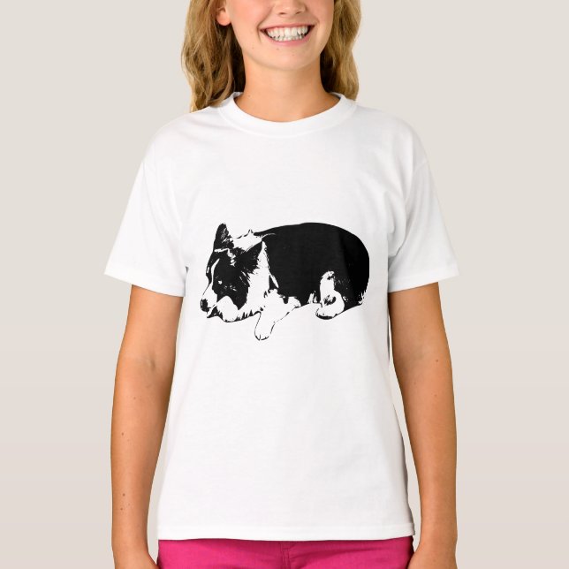 Camiseta corgi silêncio neve, alegria suave (Frente)