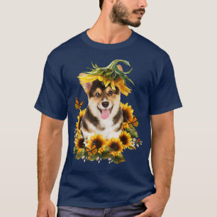 Camiseta Corgi Sunflower Butterfly Cachorro Gifes