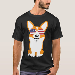 Camiseta Corgi Sunglass American 4 De Julho Puppy Dog In