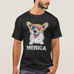Camiseta Corgi Sunglass American Flag 4 De Julho Fou