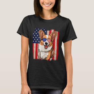 Camiseta Corgi Sungles American Flag Usa Patriótico 4º De J