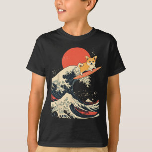 Camiseta Corgi Surfando a Onda Japonesa _1