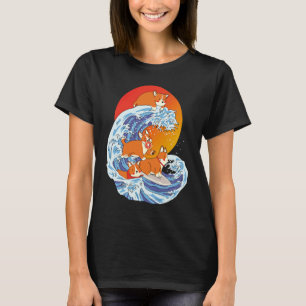 Camiseta Corgi Surfista Praticando Surfe Prancha de Surfe C