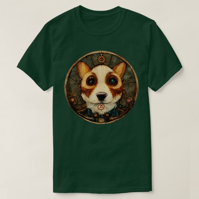 Camiseta Corgi Surreal Steampunk Trabalho de arte (Frente do Design)