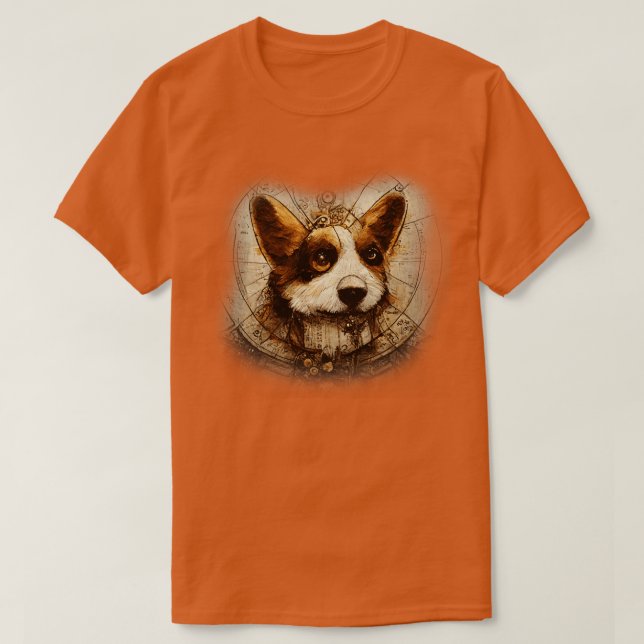 Camiseta Corgi Surreal Steampunk Trabalho de arte Dog Lover (Frente do Design)