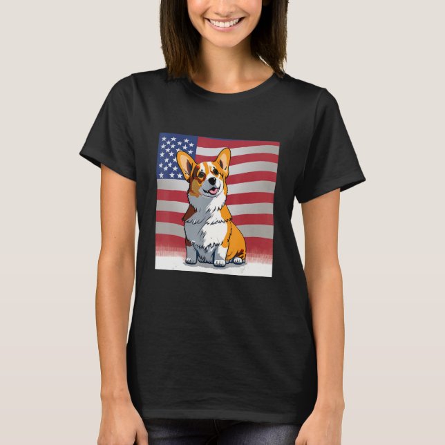 Camiseta Corgi tees Corgi dog with American flag USA patrio (Frente)