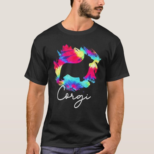 Camiseta Corgi Tie Dye Arco-íris Cachorro (Frente)