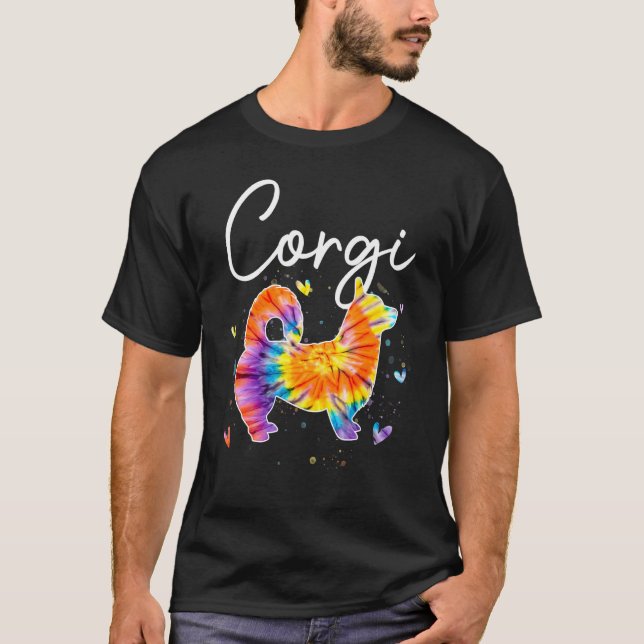 Camiseta Corgi Tie Dye Cachorro Arco-íris   (Frente)
