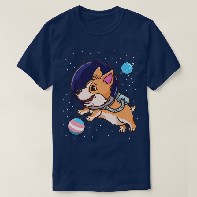 Camiseta Corgi Transgênero No Orgulho Trans Espacial1333 (Frente do Design)