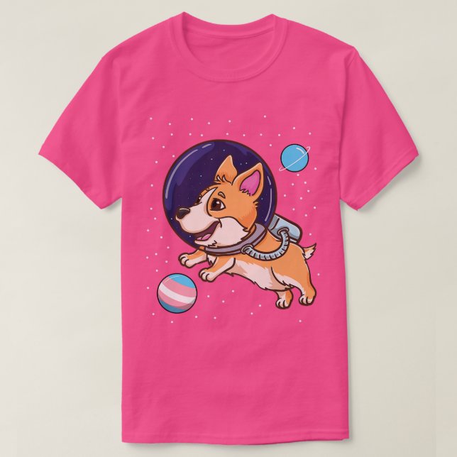 Camiseta Corgi Transgênero No Orgulho Trans Espacial1335 (Frente do Design)