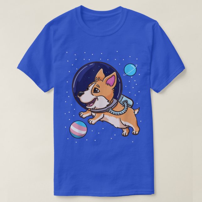 Camiseta Corgi Transgênero No Orgulho Trans Espacial 1336 (Frente do Design)