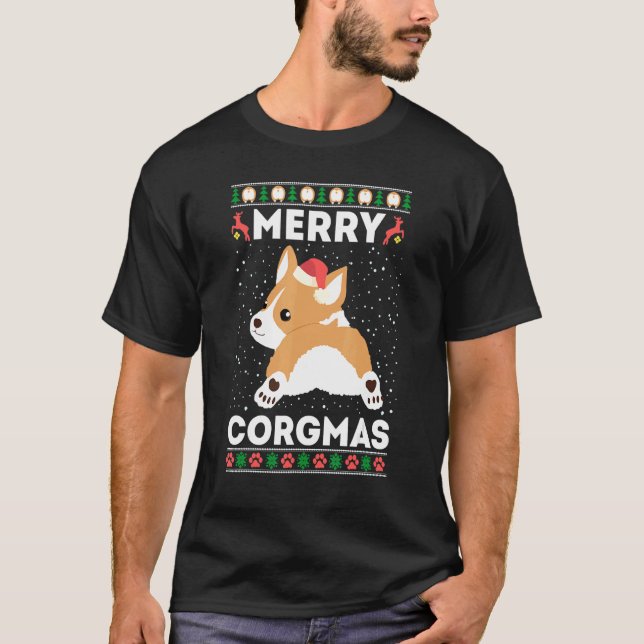 Camiseta Corgi Ugly Christmas Sweater Style Merry Corgmas S (Frente)