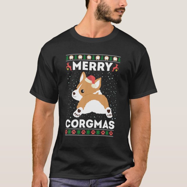 Camiseta Corgi Ugly Christmas Sweet Feliz Papais noeis de N (Frente)