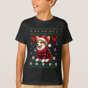 Camiseta Corgi Ugly Funny Buffalo Xadrez Papai Noel Natal