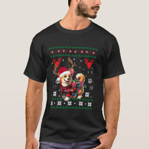 Camiseta Corgi Ugly Funny Christmas Santa Hat Light Reindee