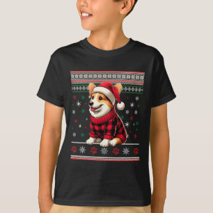 Camiseta Corgi Ugly Funny Christmas Santa Hat Xadrez Buffal