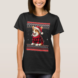 Camiseta Corgi Ugly Funny Santa Hat Buffalo Xadrez Natal