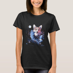 Camiseta Corgi Uivando Sob Cachoeira Noturna ao Luar