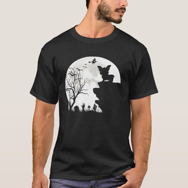 Camiseta Corgi Under Moon Halloween Dog (Frente)