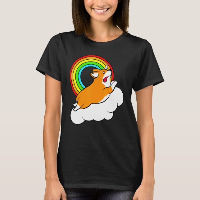 Camiseta Corgi Unicórnio Arco-íris (Frente)