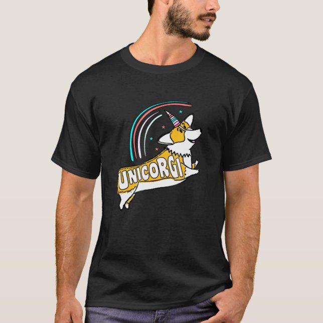 Camiseta Corgi Unicórnio Arco-íris Unicorgi (Frente)