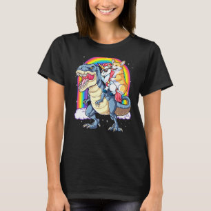 Camiseta Corgi Unicórnio Montando Dinossauro T Rex Meninos