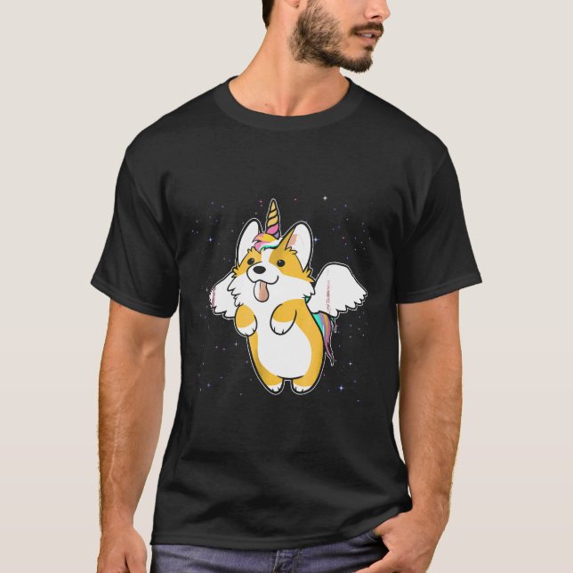 Camiseta Corgi Unicórnio Voa Na Galáxia (Frente)