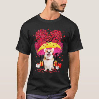 Camiseta Corgi Valentines Day Three Tree And Raining Hearts
