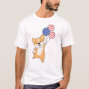 Camiseta Corgi Voa Com Balões 4 De Julho Americano