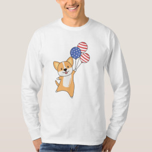 Camiseta Corgi Voa Com Balões 4 De Julho Americano