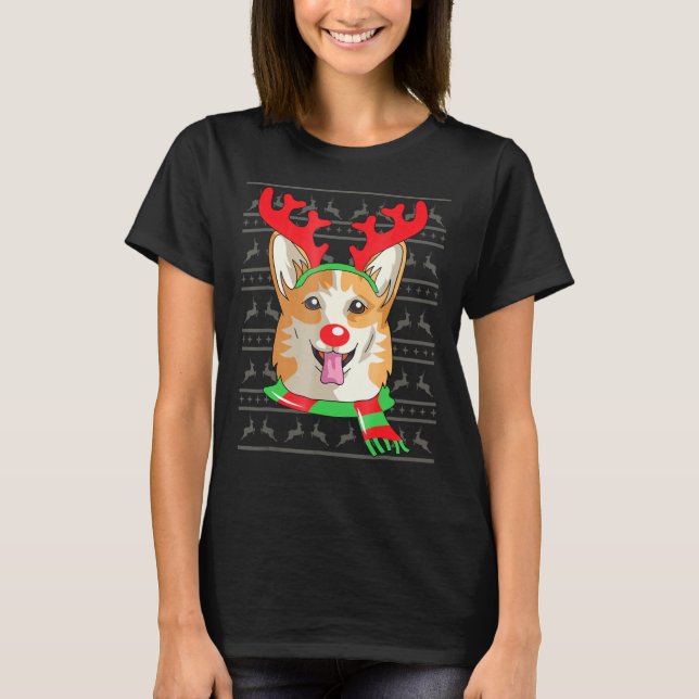 Camiseta Corgi Welsh Reindeer Christmas Gif (Frente)