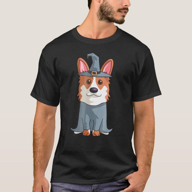 Camiseta Corgi Witch Halloween Gif (Frente)
