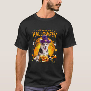 Camiseta Corgi Witch Pumpkin Halloween Meninas Mulheres Cac