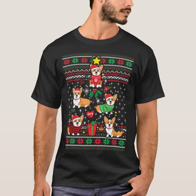 Camiseta Corgi Xmas Tree Santa Dog  Ugly Christmas (Frente)