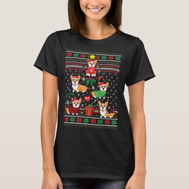 Camiseta Corgi Xmas Tree Santa Dog  Ugly Christmas (Frente)