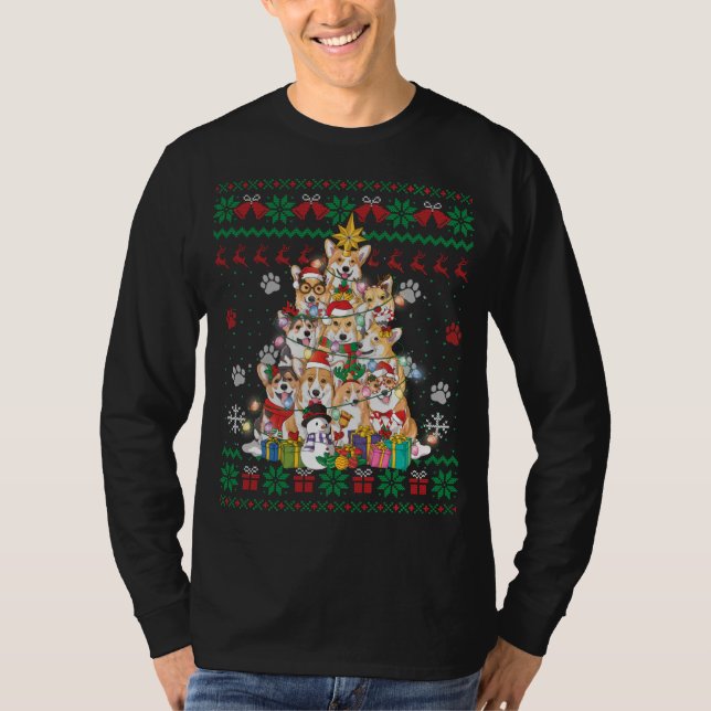 Camiseta Corgin Christmas Tree Fairy Lights Papais noeis Do (Frente)