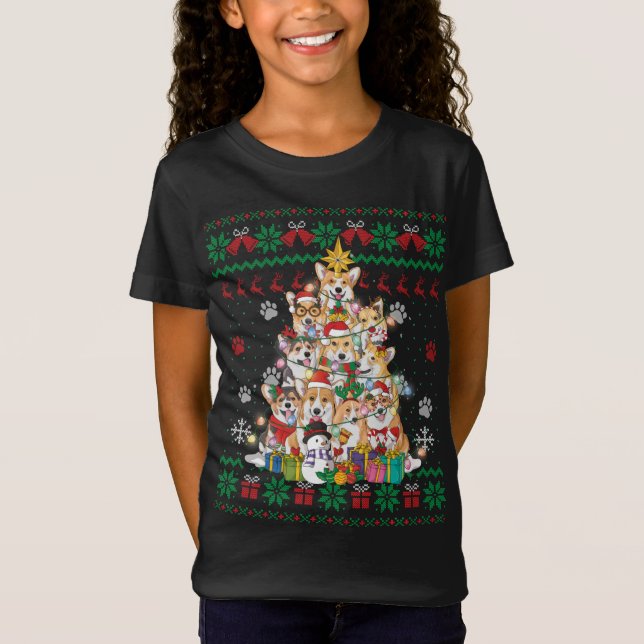 Camiseta Corgin Christmas Tree Fairy Lights Papais noeis Do (Frente)