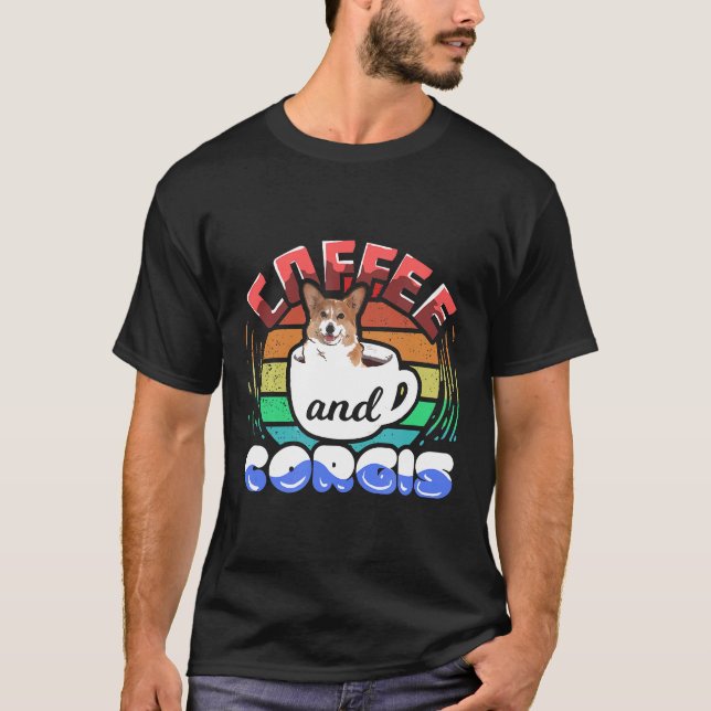 Camiseta Corgis Amp para um Corgi que Bebe Café (Frente)