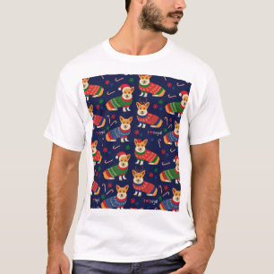 Camiseta Corgis de Natal: Ilustração Vintage Festiva.