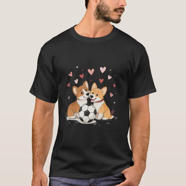 Camiseta Corgis with soccer ball for Valentine's Day (Frente)