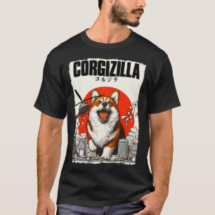 Camiseta Corgizilla Engraçado Estilo Japonês T-Shirt
