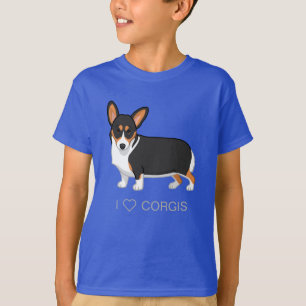 Camiseta Corgue galês Pembroke Tricolor Preto sem Cauda