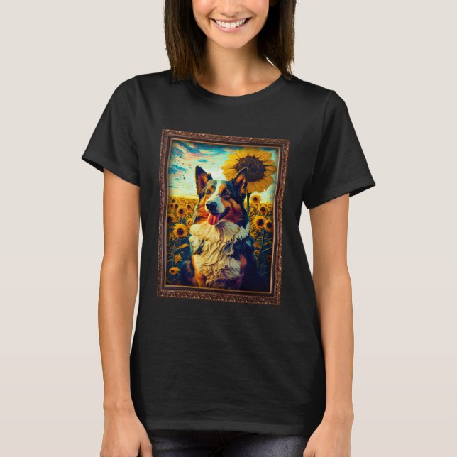 Camiseta Corman Shepherd Painting Sunflower Flower Mom Wome (Frente)
