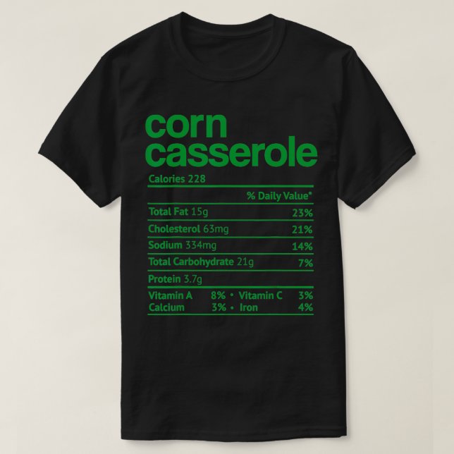 Camiseta Corn Casserole Nutrição Fala Engraçado Ação de Gra (Frente do Design)